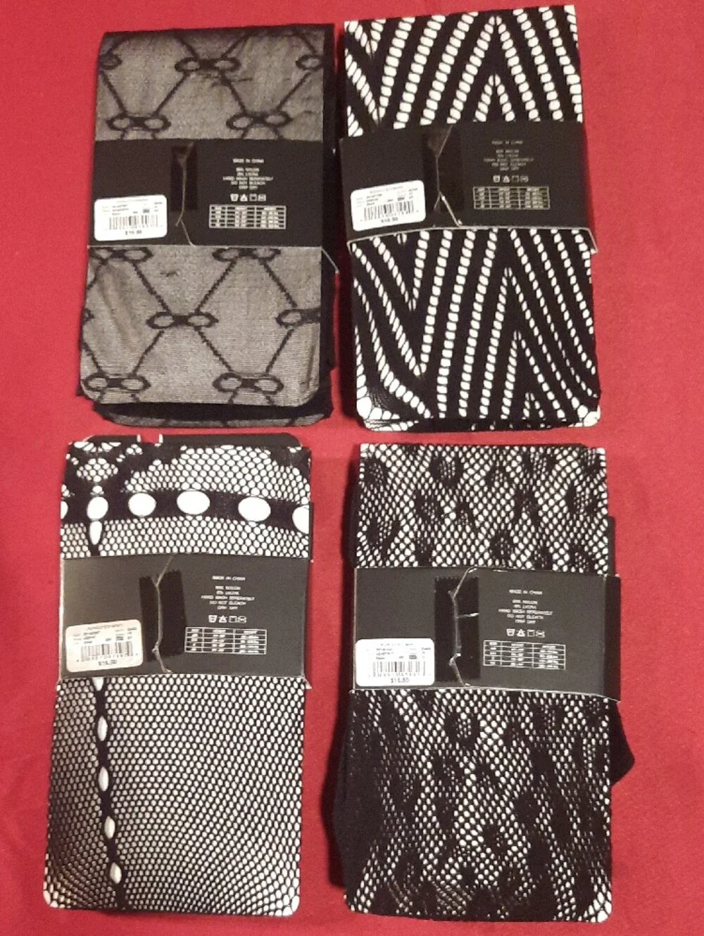 Ashley Stewart Black Patterned Footed Tights Bundle of 4 Size EE